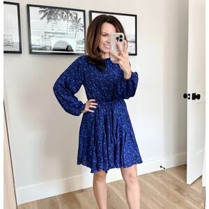 Willa Story Silk Dress Women's Size XS Blue Print Long Sleeve Mini Anthropologie